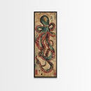 Vintage Canvas Print With Vibrant Octopus Design Ukiyo-e Wall Art Wood Block Print Tall Art Japanese Style Skinny Art