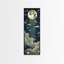 Moonlit Night With Japanese Lanterns Art On Framed Canvas Print In Ukiyo-e Style Tall Skinny Ethereal Wood Block Wall Decor