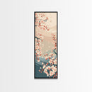 Cherry Blossom Branches Pale Background Japanese Style Tall Skinny Framed Canvas Print Wall Art