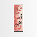 Red and Black Maple Leaves with Birds Perched on Branches Japanese Framed Canvas Print Ukiyo-e Art Skinny Tall Art