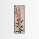 Skinny Art Tall Art Foxglove Flowers Wood Block Print Japanese Style Art Vertical Composition Framed Canvas Print