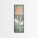 Graceful Swans With Peaceful Lake And Reflecting Sun Ukiyo-e Wood Block Skinny Tall Japanese Style Art Framed Canvas Print
