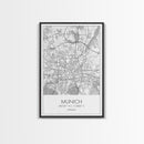Munich Street Map, Germany Map, Europe City Map Art, Modern Art, Wall Art, Canvas Print, Dorm Wall Décor, Holiday Gift, Travel Wall Print