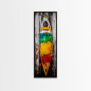 Vibrant Canoe Painting Canvas Print Coastal Landscape Art Nautical Decor Rustic Wall Art Living Room Art Tall Narrow Art
