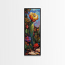 Vibrant Cactus Bloom Desert Painting Framed Canvas Print | Southwest Wall Art | Joshua Tree Art | Botanical Prints | Wildflower Painting