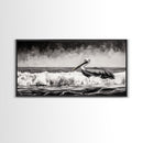 Pelican, coastal wall art, nautical painting, black and white art, seascape painting, ocean bird, Framed Canvas Print, beach decor