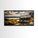 Seaside Wagon, coastal decor, nautical wall art, Maine oil painting, rustic wall art, landscape painting, extra wide art, framed canvas print