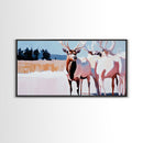 Elk in Snow, deer drinking water in forest painting, wildlife art, moody painting, rustic decor, landscape painting, canvas print