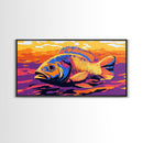 Vibrant Fish, Fly Fishing Art, Rustic Decor, Extra Wide Art, Nautical Wall Art, Framed Canvas Print, Gift Idea, Panoramic Art, Lake Tahoe Art