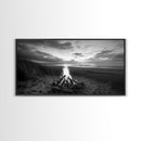 Bonfire on Beach, coastal decor, nautical painting, rustic art, beach sunset print, seascape painting, landscape painting, Framed Canvas Print