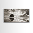 Coastal, seascape, moody art, ocean view, nautical wall art, panoramic painting, extra wide art, above bed wall art, framed canvas print