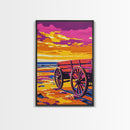 Western beach wagon, rustic decor, pink orange wall art, coastal cowgirl wall art, framed canvas print, above sofa art, boho art