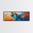 Abstract Wolf Art, moody art, blue and green wall art, extra wide art, framed canvas print, panoramic painting, rustic decor, southwest wall art