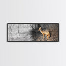 Coyote in Forest, Wildlife Wall Art, Rustic Decor, Nature Art, Moody Art, Extra Wide Art, Panoramic Art, Framed Canvas Print