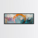 Horseshoe, rustic decor, teal wall art, wabi sabi art, farmhouse art, framed canvas print, abstract art, extra wide art, lucky charm
