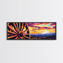 Vibrant Wagon Sunset, pink abstract art, poppy wall art, boho art, panoramic painting, extra wide art, framed canvas print, vintage wall art
