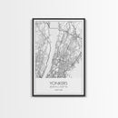 Yonkers Street Map, New York Map, City Map Print, Minimalist Art, Wall Art, Canvas Print, Travel Wall Art, Map Gift, Dorm Room Decor