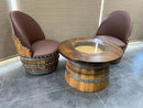 Wine Barrel Full Round Coffee Table Set with 2 Chairs - Rustic Whiskey Barrel Furniture Set - Handmade Solid Oak - Free Shipping