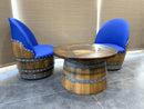 Wine Barrel Full Round Coffee Table Set with 2 Chairs - Rustic Whiskey Barrel Furniture Set - Handmade Solid Oak - Free Shipping