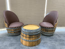 Wine Barrel Round Coffee Table Set with 2 Chairs - Rustic Whiskey Barrel Furniture Set - Handmade Solid Oak - Free Shipping