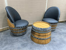 Wine Barrel Round Coffee Table Set with 2 Chairs - Rustic Whiskey Barrel Furniture Set - Handmade Solid Oak - Free Shipping