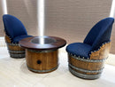 Wine Barrel Mid-Cut Coffee Table Set with 2 Chairs - Rustic Whiskey Barrel Furniture Set - Handmade Solid Oak - Free Shipping