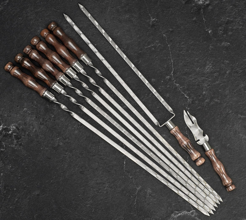 “Hunting Quiver" Camping Accessories BBQ Skewers Set  in a Leather Case, 9 items