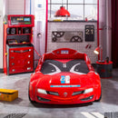 BiTurbo Red Twin-Size Race Car Bed, Remote Control, LED Lights