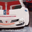 BiTurbo White Twin-Size Race Car Bed with Remote, LED Lights and Sound Effects