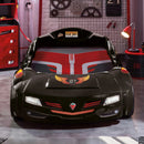 BiTurbo Black Twin-Size Race Car Bed with Remote, LED Lights and Sound Effects