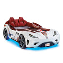 GTS EV White Twin-Size Race Car Bed with Remote, Underbody Lights and Leatherette Interior