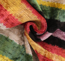 Handmade Multicolored Striped Silk Velvet Throw Pillow - 16x24, Luxury Cushion with Down Feather Insert