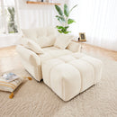 Modern Ergonomic Single Seater Sofa with Ottoman, High-Resilience Support, White Chenille