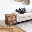 Farmhouse Wooden 2- Drawer Nightstand Side Table in Brown