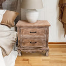 Farmhouse Wooden 2- Drawer Nightstand Side Table in Brown