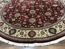 Round Sino Persian Rug 9x9, Burgundy and Cream, Floral, Wool and Silk, 9ft Round Carpet