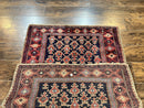 Turkish Sparta Rug 3x4, Allover Pattern, Navy Blue and Red, Antique Ispara Oriental Carpet 3 x 4, Small Turkish Handmade Vintage Wool Rug