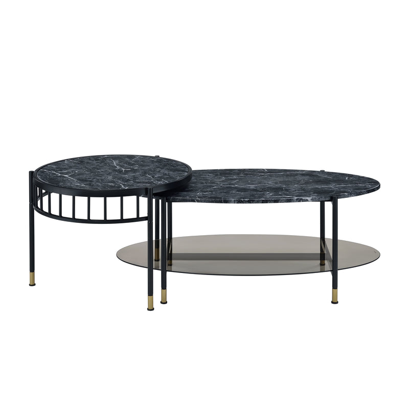 Silas Nesting Coffee Table, Faux Marble Top & Black Finish