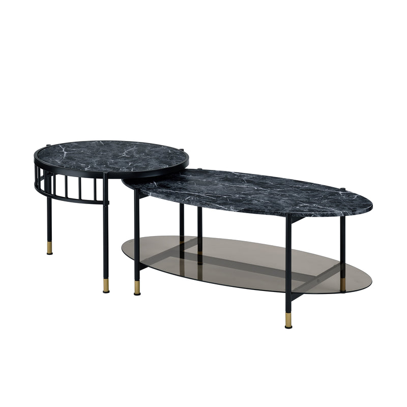 Silas Nesting Coffee Table, Faux Marble Top & Black Finish