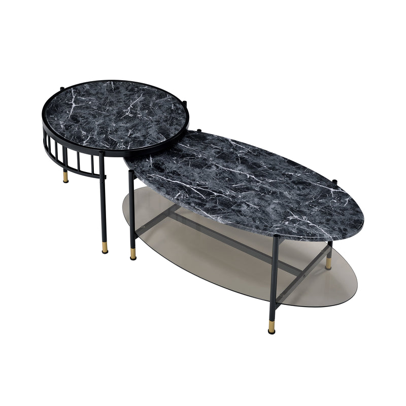 Silas Nesting Coffee Table, Faux Marble Top & Black Finish