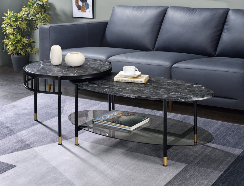 Silas Nesting Coffee Table, Faux Marble Top & Black Finish