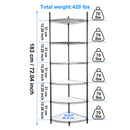 6 Tier Shelf Corner Wire Shelf Rack Adjustable Metal Heavy Duty Free Standing Corner Storage Display Chrome Rack for Bathroom, Living Room, Kitchen - Black