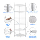 6 Tier Shelf Corner Wire Shelf Rack Adjustable Metal Heavy Duty Free Standing Corner Storage Display Chrome Rack for Bathroom, Living Room, Kitchen - White