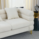 81 Inch Oversized 3 Seater Sectional Sofa, Living Room Comfort Fabric Sectional Sofa - Deep Seating Sectional Sofa, Soft Sitting with 3 Pillows for Living Room,Bedroom,White teddy(Ivory)(W834S00036)