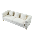 81 Inch Oversized 3 Seater Sectional Sofa, Living Room Comfort Fabric Sectional Sofa - Deep Seating Sectional Sofa, Soft Sitting with 3 Pillows for Living Room,Bedroom,White teddy(Ivory)(W834S00036)