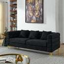 81 Inch Oversized 3 Seater Sectional Sofa, Living Room Comfort Fabric Sectional Sofe-Deep Seating Sectional Sofa, Soft Sitting with 3 Pillows for Living Room,Bedroom,Office, Black teddy(W834S00035)