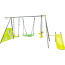 XNS052 green and blue interesting six function swingset with net swing metal plastic safe swing set 440lbs for outdoor playground for age 3+ with 31.5in net swing