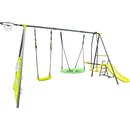 XNS052 green and blue interesting six function swingset with net swing metal plastic safe swing set 440lbs for outdoor playground for age 3+ with 31.5in net swing