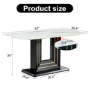 Table and chair set, 1 table with 4 black PU chairs. White imitation marble pattern desktop. Black MDF table legs, gold lines, black base. F-SQ C-007