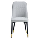 Modern dining chairs are equipped with light gray PU artificial leather backrest cushions and black metal legs, suitable for restaurants,kitchens,and bedrooms.Set of 4pieces (light gray+PU)W1151118943